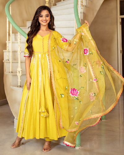 Intricate Yellow Silk Floor Length Salwar Suit Buy Online -